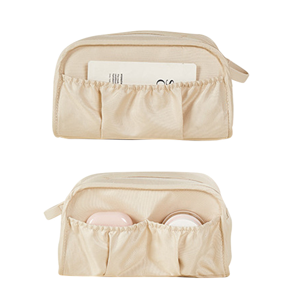 Double Zipper Cosmetic Bag Makeup Organizer Travel Toiletry Bag -White