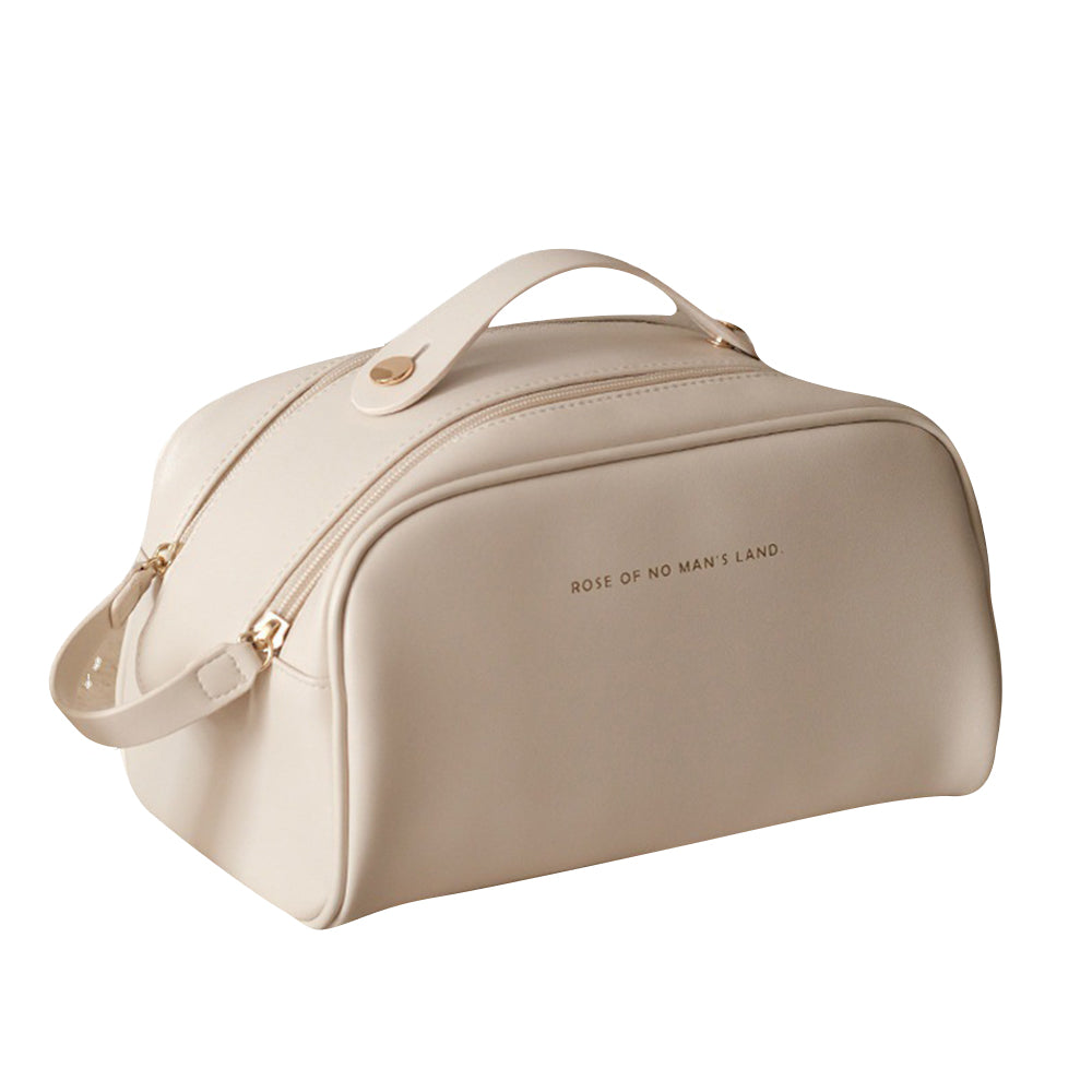 Double Zipper Cosmetic Bag Makeup Organizer Travel Toiletry Bag -White