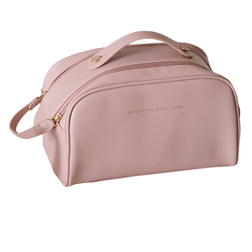 Double Zipper Cosmetic Bag Makeup Organizer Travel Toiletry Bag -Pink
