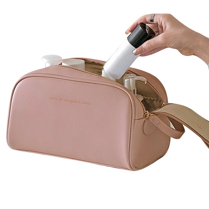 Double Zipper Cosmetic Bag Makeup Organizer Travel Toiletry Bag -Pink