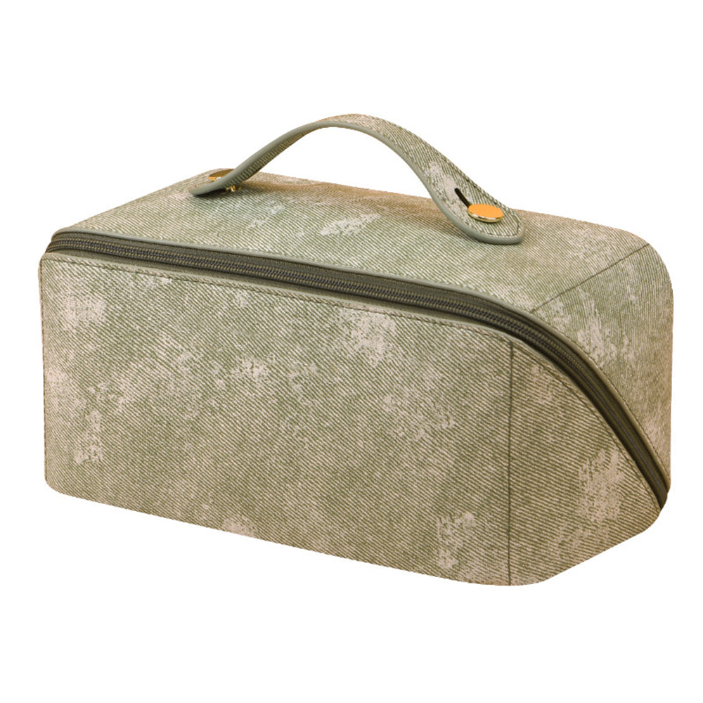 Large Opening PU Leather Makeup Bag -Green