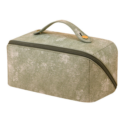 Large Opening PU Leather Makeup Bag -Green