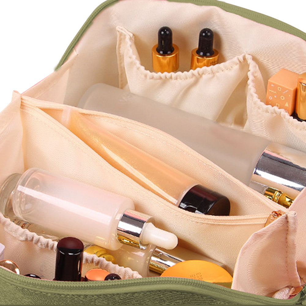 Large Opening PU Leather Makeup Bag -Green
