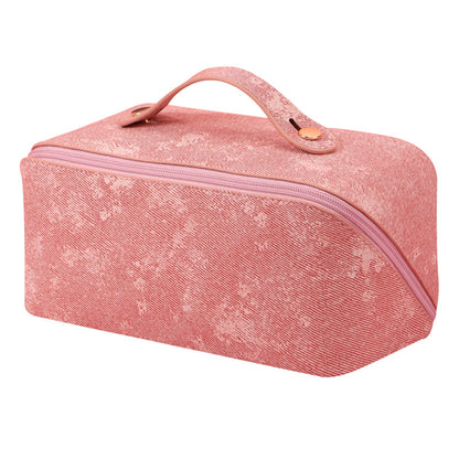 Large Opening PU Leather Makeup Bag -Pink