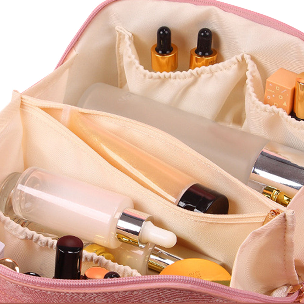 Large Opening PU Leather Makeup Bag -Pink