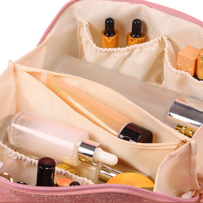Large Opening PU Leather Makeup Bag -Pink