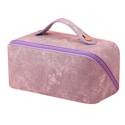 Large Opening PU Leather Makeup Bag -Purple