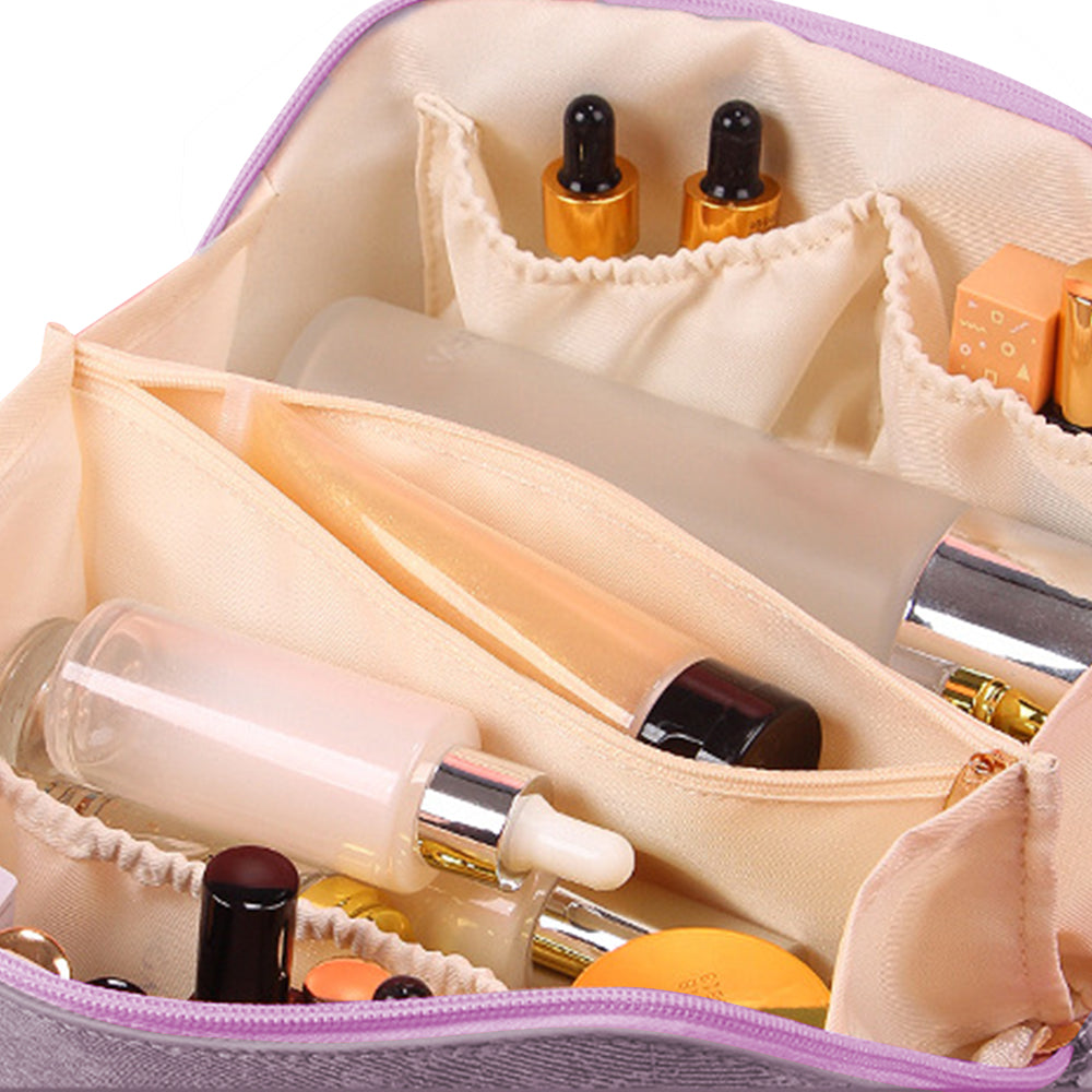 Large Opening PU Leather Makeup Bag -Purple