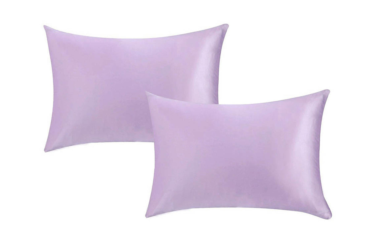 2pcs Both Sides Mulberry Silk Pillowcase Silk Pillow Case Pillow Cover with Hidden Zipper-Purple
