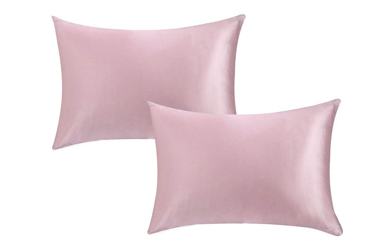 2pcs Both Sides Mulberry Silk Pillowcase Silk Pillow Case Pillow Cover with Hidden Zipper-Pink