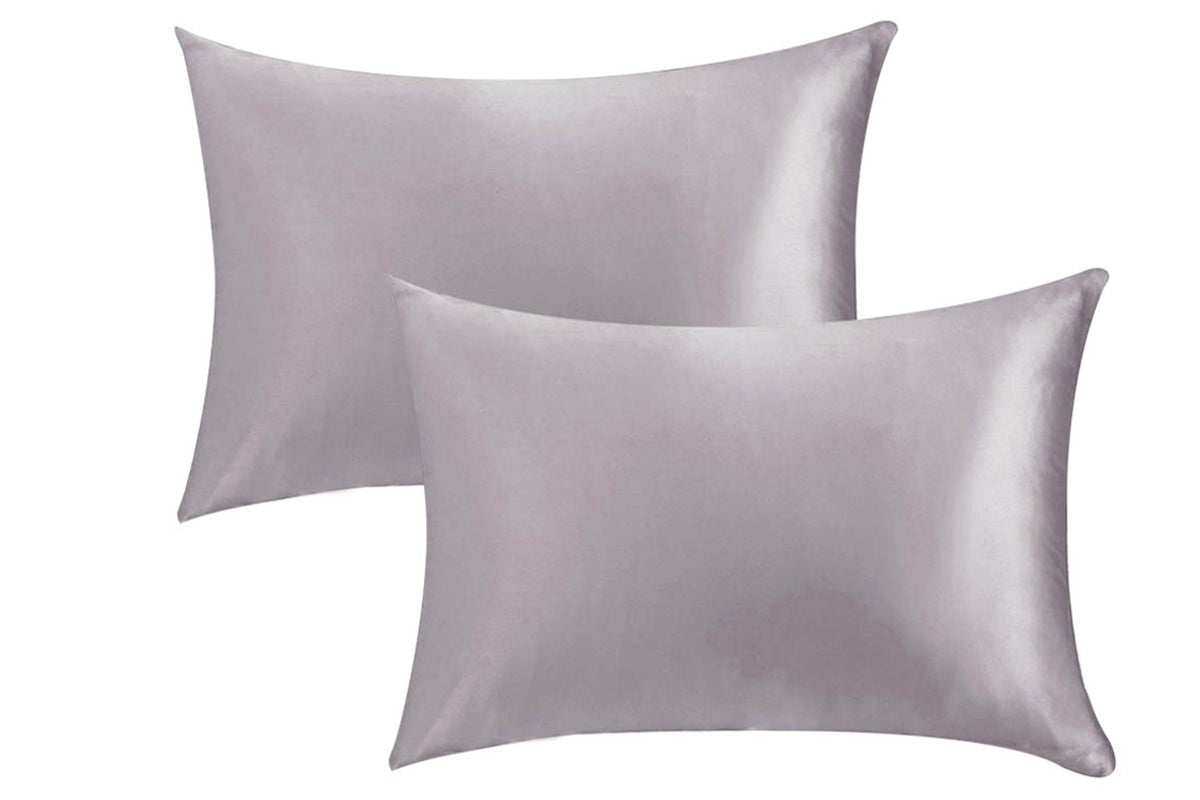 2pcs Both Sides Mulberry Silk Pillowcase Silk Pillow Case Pillow Cover with Hidden Zipper-Grey
