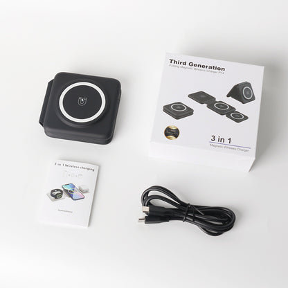Foldable Wireless Charger 3 in 1 Magnetic Wireless Charging Station for Travel -Black