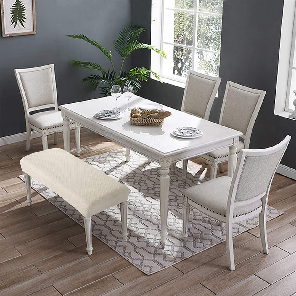Stretch Jacquard Dining Bench Cover Bench Seat Protector Cover for Living Room Bedroom Kitchen -Beige