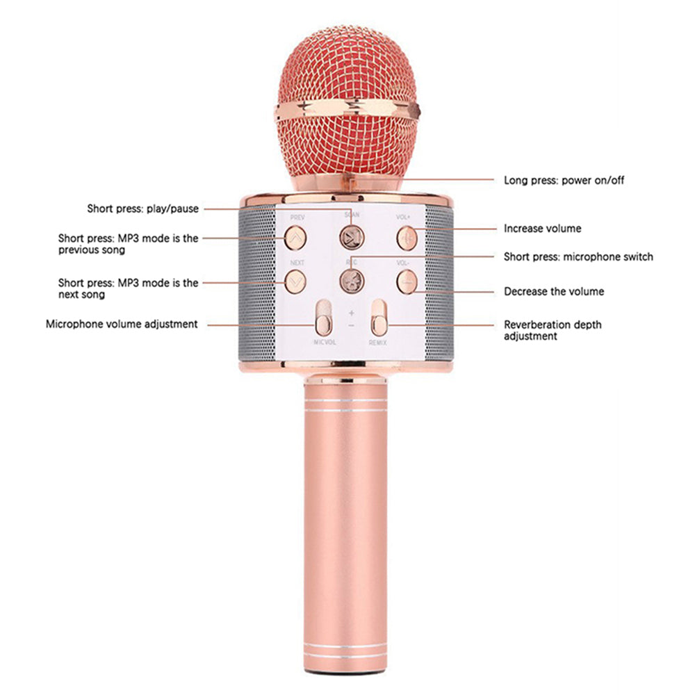 Karaoke Microphone for Kids Portable Wireless Bluetooth Singing Microphone with LED Lights -Rose Gold