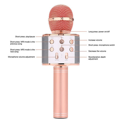 Karaoke Microphone for Kids Portable Wireless Bluetooth Singing Microphone with LED Lights -Rose Gold