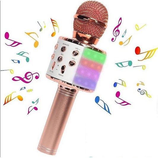 Karaoke Microphone for Kids Portable Wireless Bluetooth Singing Microphone with LED Lights -Rose Gold