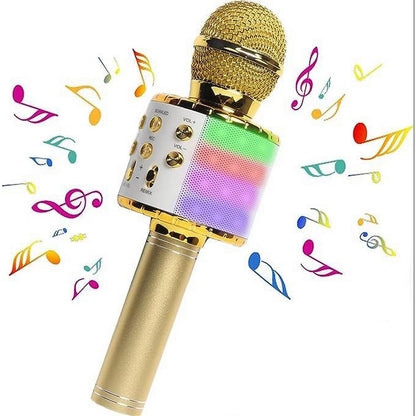 Karaoke Microphone for Kids Portable Wireless Bluetooth Singing Microphone with LED Lights -Gold