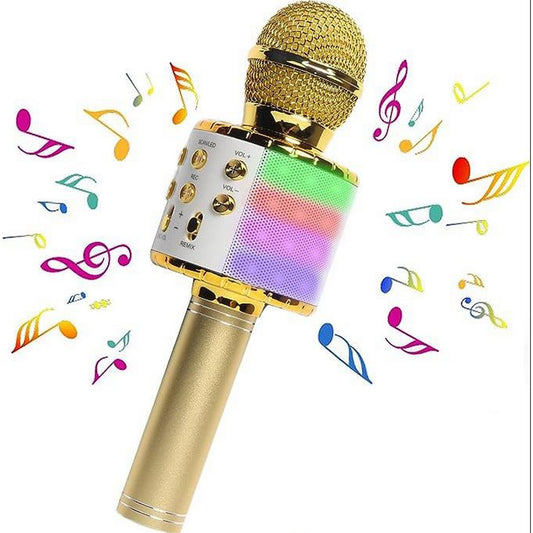 Karaoke Microphone for Kids Portable Wireless Bluetooth Singing Microphone with LED Lights -Gold