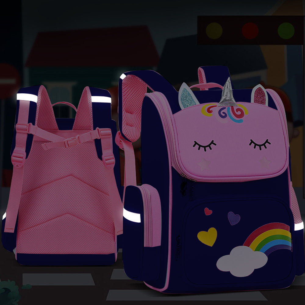 Child Kids Girls Unicorn Shoulders Backpack Travel School Bags Rucksack - Blue