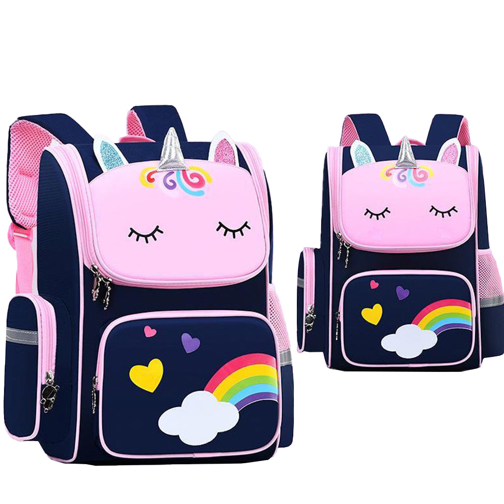 Child Kids Girls Unicorn Shoulders Backpack Travel School Bags Rucksack - Blue