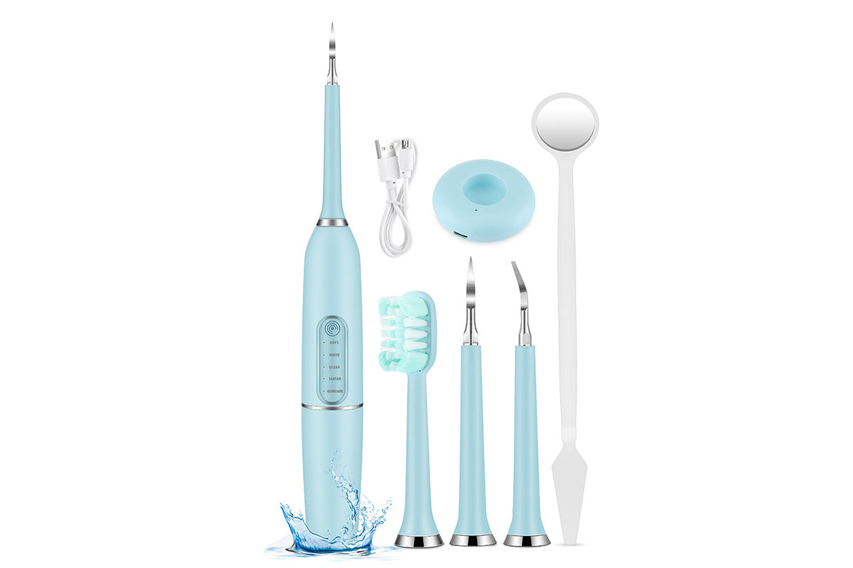 Tooth Cleaning Tool Kit Electric Dental Calculus Remover with Replaceable Clean Heads-Blue