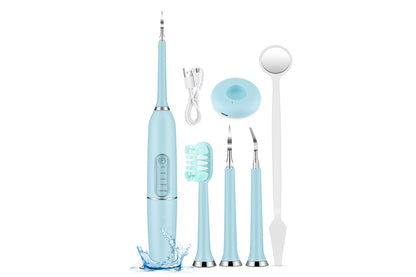 Tooth Cleaning Tool Kit Electric Dental Calculus Remover with Replaceable Clean Heads-Blue