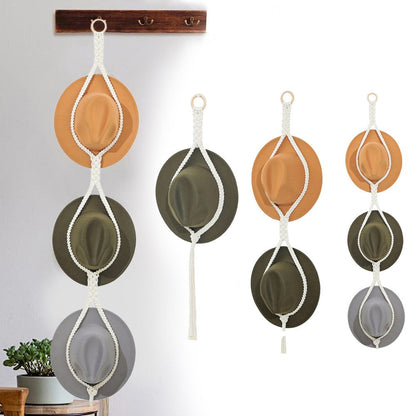 Set of 3Pcs Boho Hat Display Rack Caps Holder Hat Storage Hanging Rope