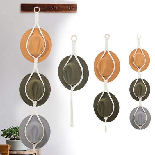 Set of 3Pcs Boho Hat Display Rack Caps Holder Hat Storage Hanging Rope