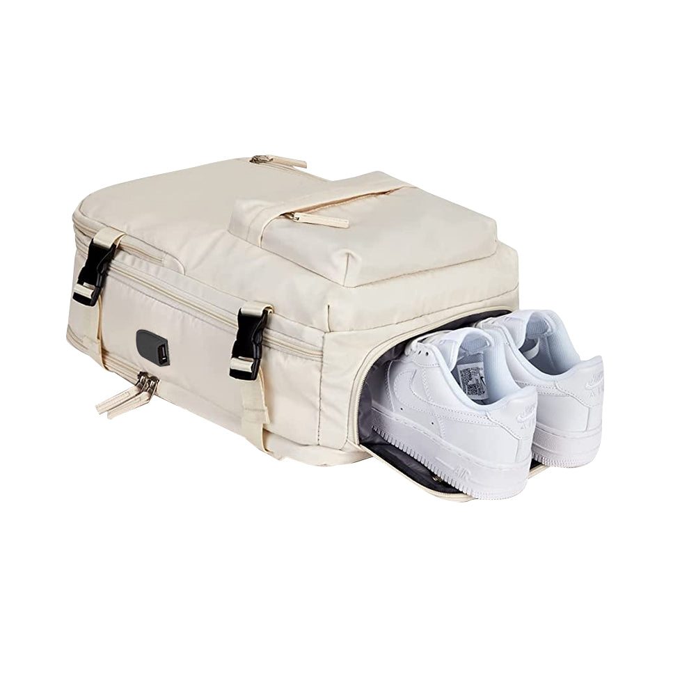 Gym Duffle Bag Sport Backpack Rucksack Shoulder Bag for Travel Hiking Camping with Shoe Compartment -Beige