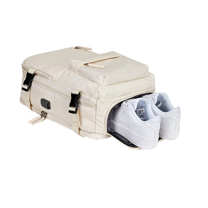 Gym Duffle Bag Sport Backpack Rucksack Shoulder Bag for Travel Hiking Camping with Shoe Compartment -Beige