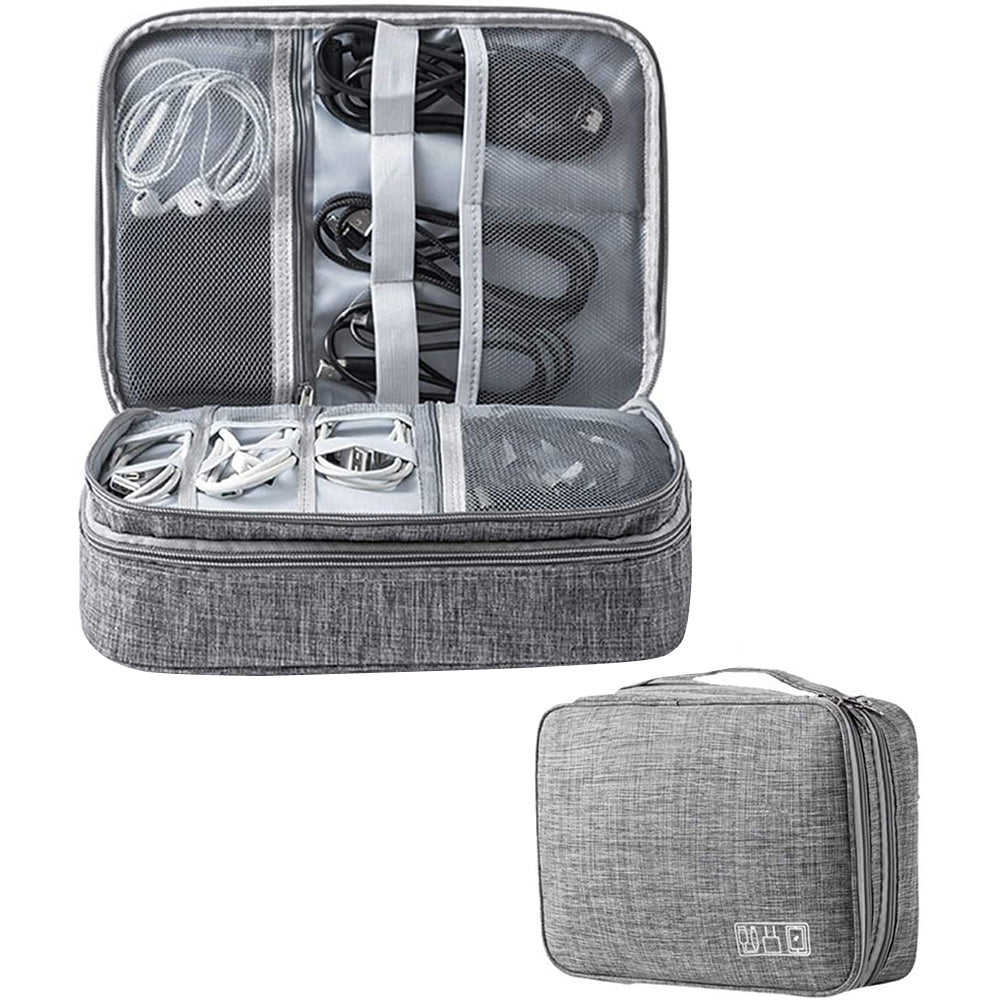 Cable Organizer Bag Charger USB Electronic Accessories Storage Travel Case -Grey