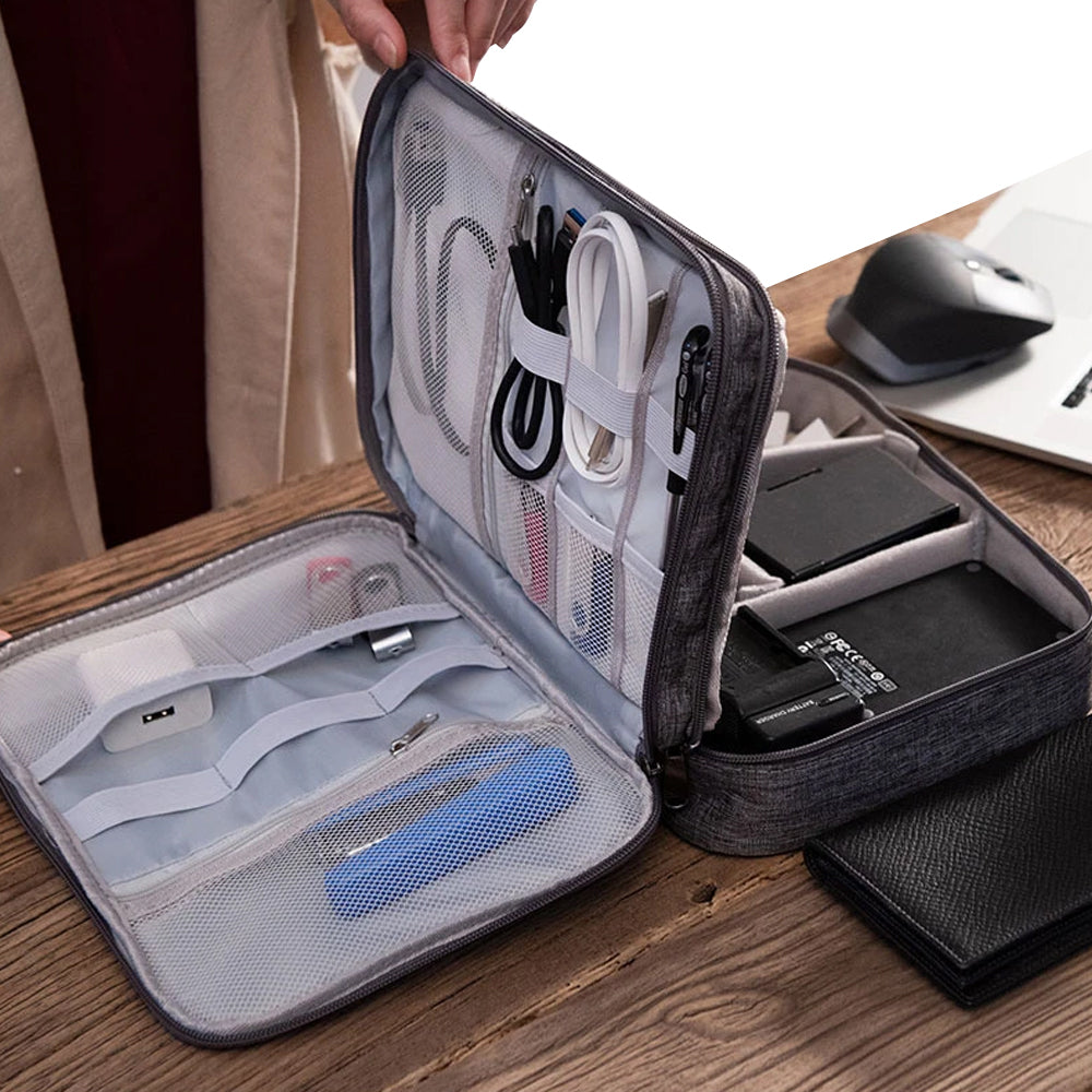 Cable Organizer Bag Charger USB Electronic Accessories Storage Travel Case -Black