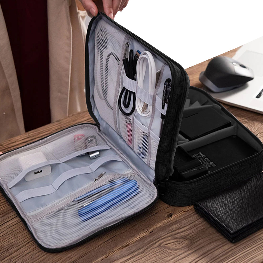 Cable Organizer Bag Charger USB Electronic Accessories Storage Travel Case -Grey