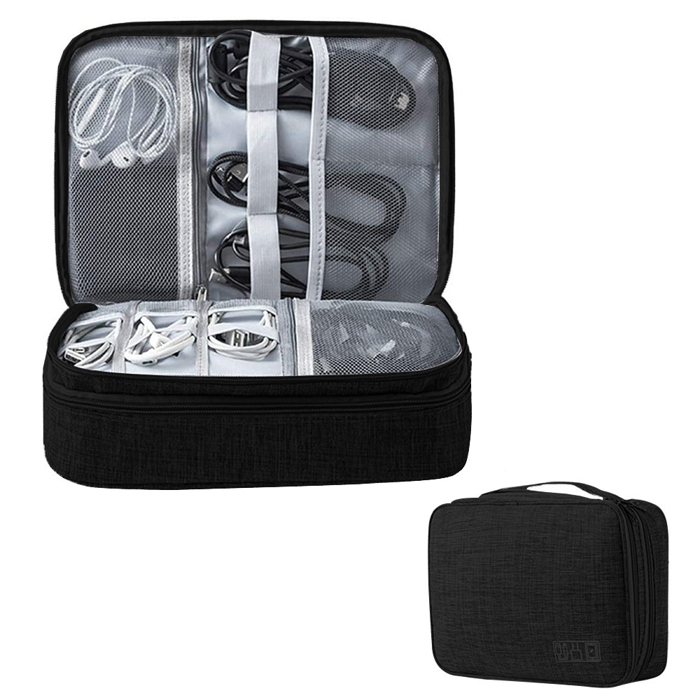 Cable Organizer Bag Charger USB Electronic Accessories Storage Travel Case -Black