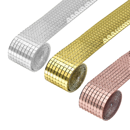 Mini Mosaic Tiles Self-Adhesive Square Mirror Glass DIY Home Wall Sticker Decors -Rose gold