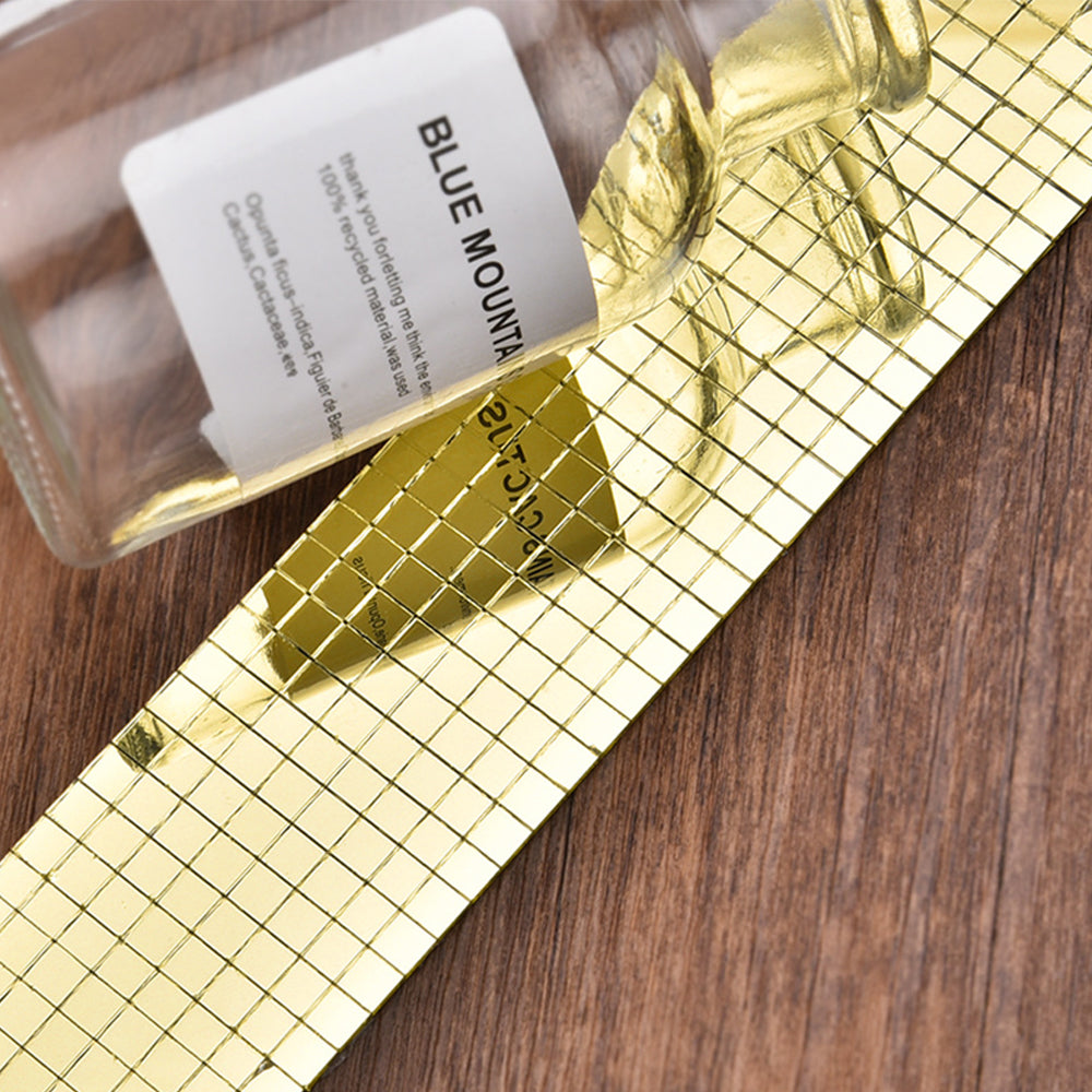 Mini Mosaic Tiles Self-Adhesive Square Mirror Glass DIY Home Wall Sticker Decors -Gold