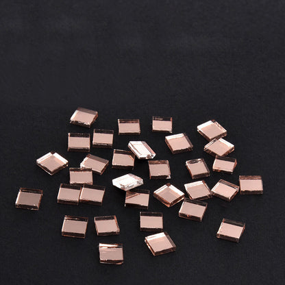 Mini Mosaic Tiles Self-Adhesive Square Mirror Glass DIY Home Wall Sticker Decors -Rose gold
