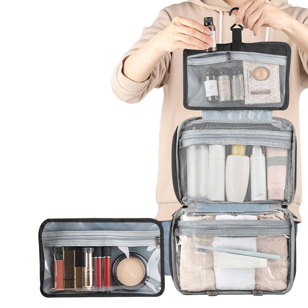 Large Capacity Toiletry Bag Travel Bag with Hanging Hook -Black