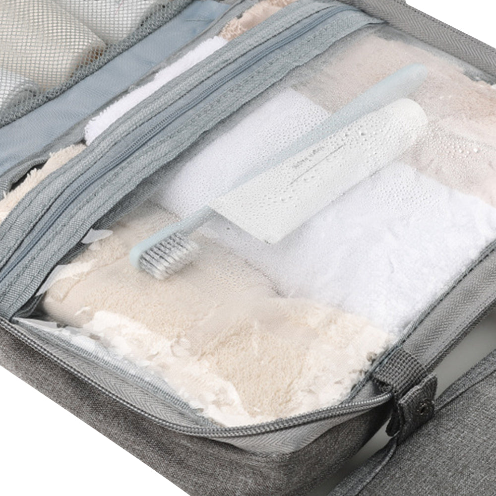 Large Capacity Toiletry Bag Travel Bag with Hanging Hook -Grey