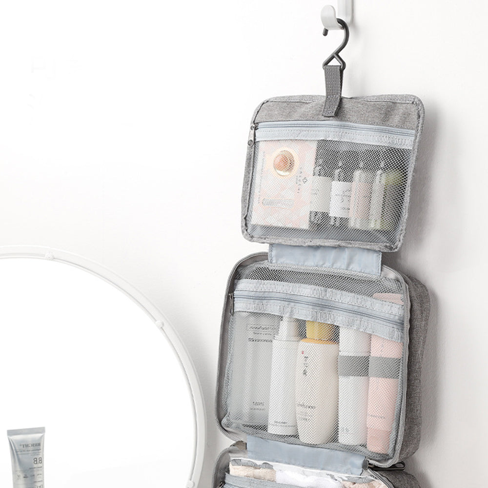 Large Capacity Toiletry Bag Travel Bag with Hanging Hook -Grey
