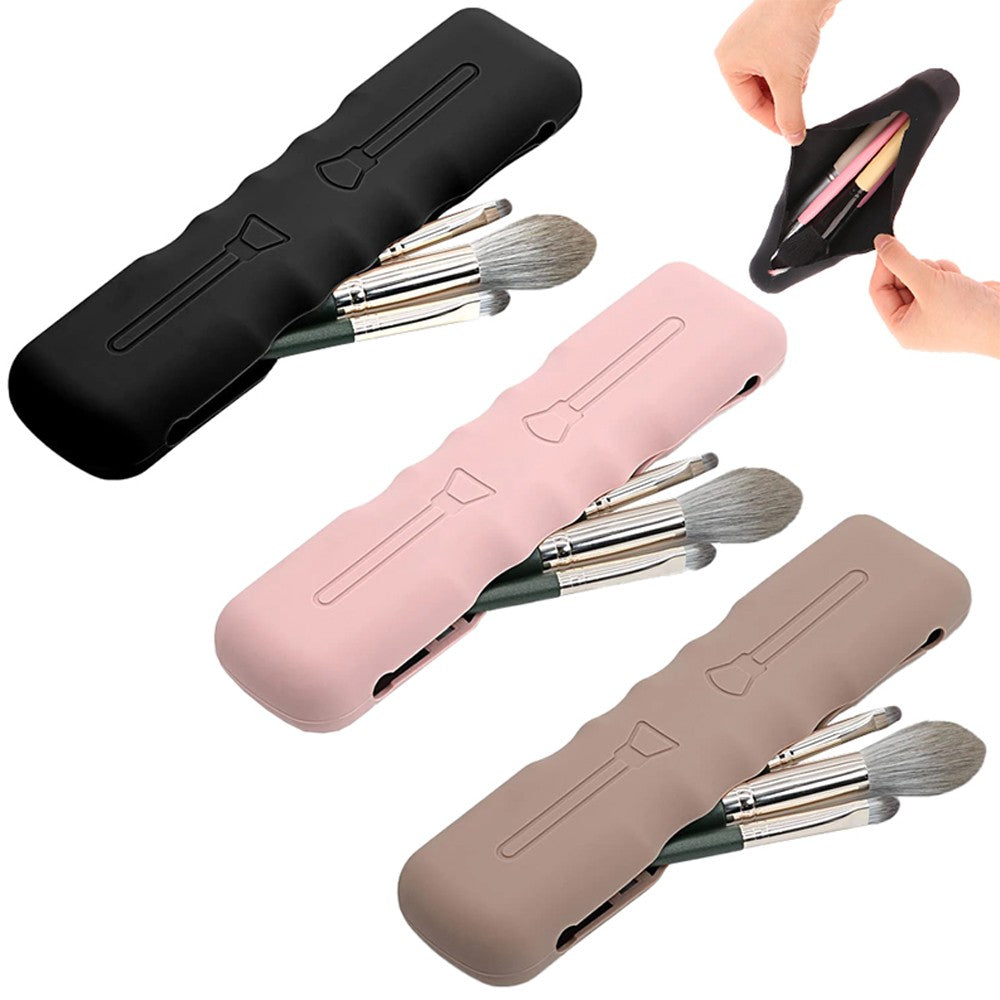 3 X Travel Makeup Brush Holder Silicone Makeup Brush Organizer Bag