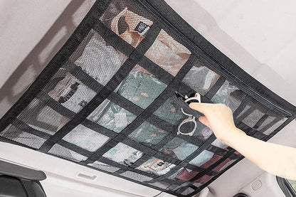 Car Ceiling Cargo Net Pocket Adjustable Double-Layer Mesh for SUV