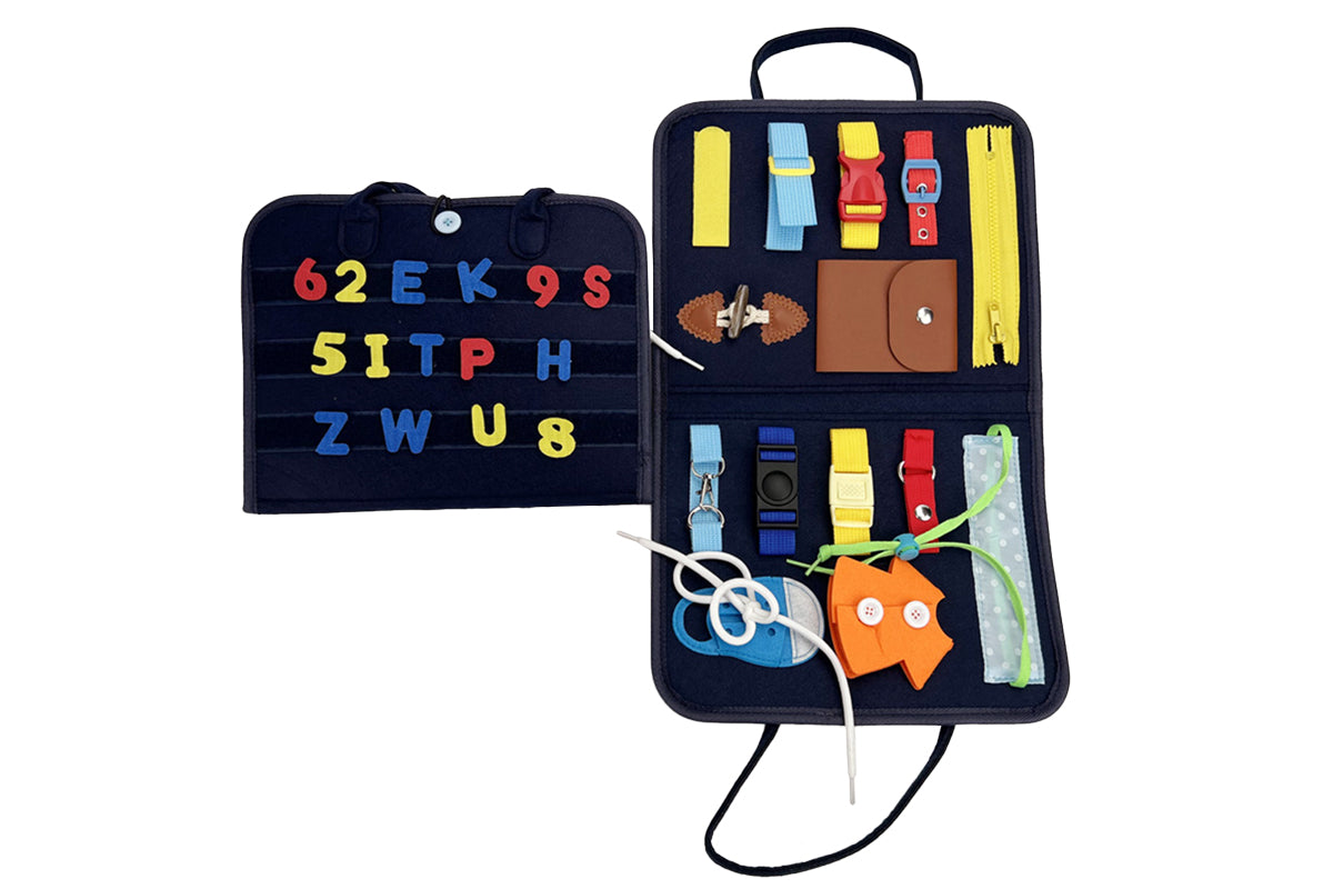 Felt Montessori Busy Book Activity Sensory Boards Fine Motor Skill Toys-Navy blue