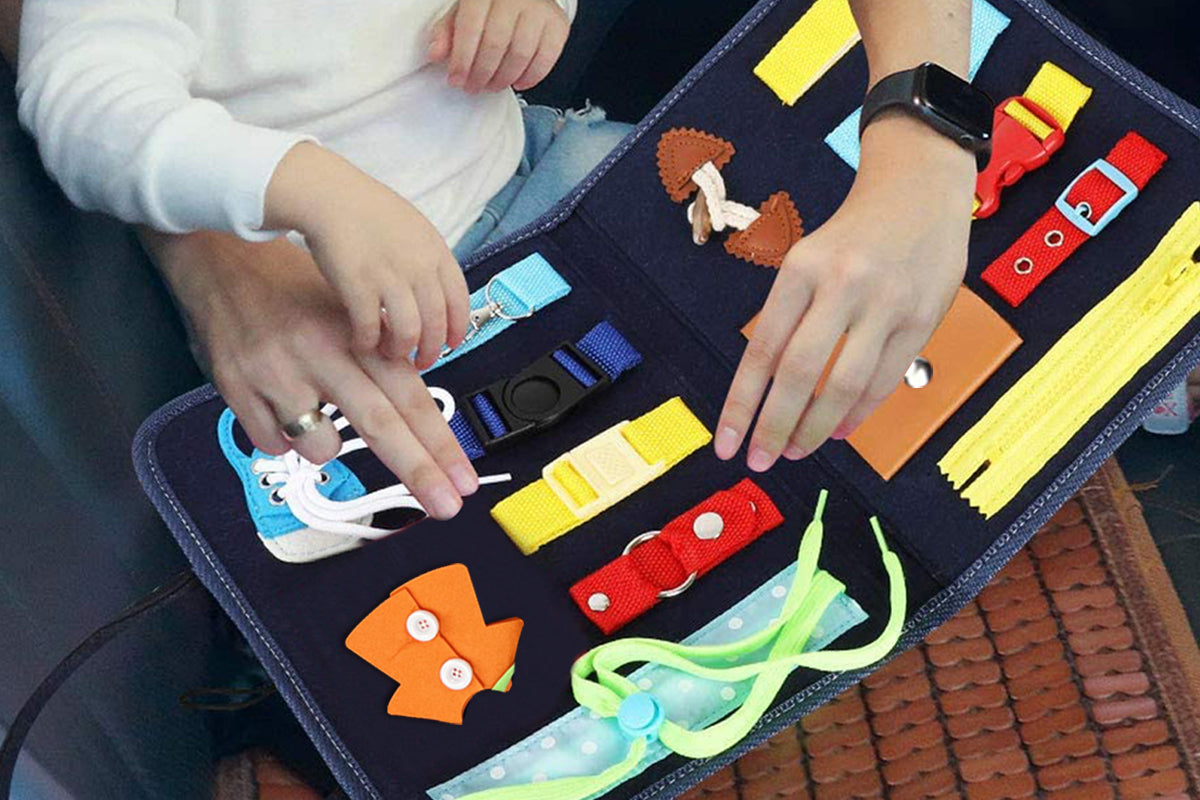 Felt Montessori Busy Book Activity Sensory Boards Fine Motor Skill Toys-Navy blue