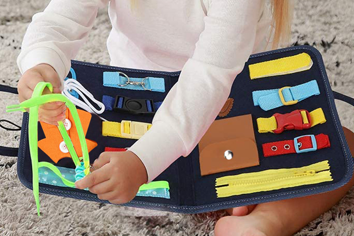 Felt Montessori Busy Book Activity Sensory Boards Fine Motor Skill Toys-Navy blue