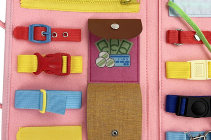 Felt Montessori Busy Book Activity Sensory Boards Fine Motor Skill Toys-Pink