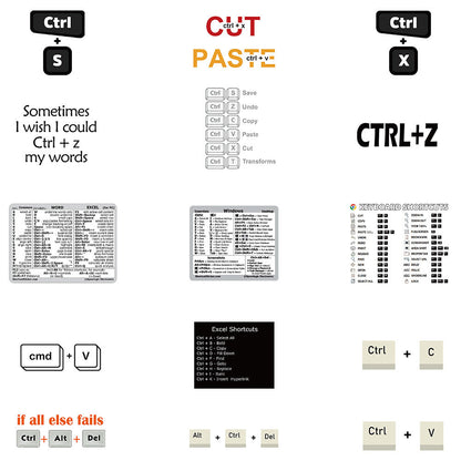 2 Set 30Pcs Laptop Keyboard Shortcuts Stickers DIY Phone Shortcuts Decals