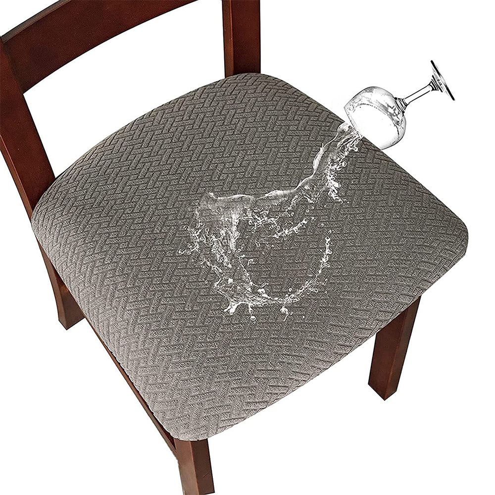 Dining Chair Seat Cover Jacquard Removable Elastic Cushion Slipcover -Grey