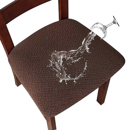 Dining Chair Seat Cover Jacquard Removable Elastic Cushion Slipcover -Coffee