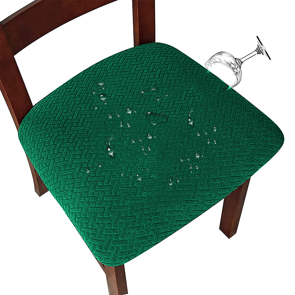 Dining Chair Seat Cover Jacquard Removable Elastic Cushion Slipcover -Green